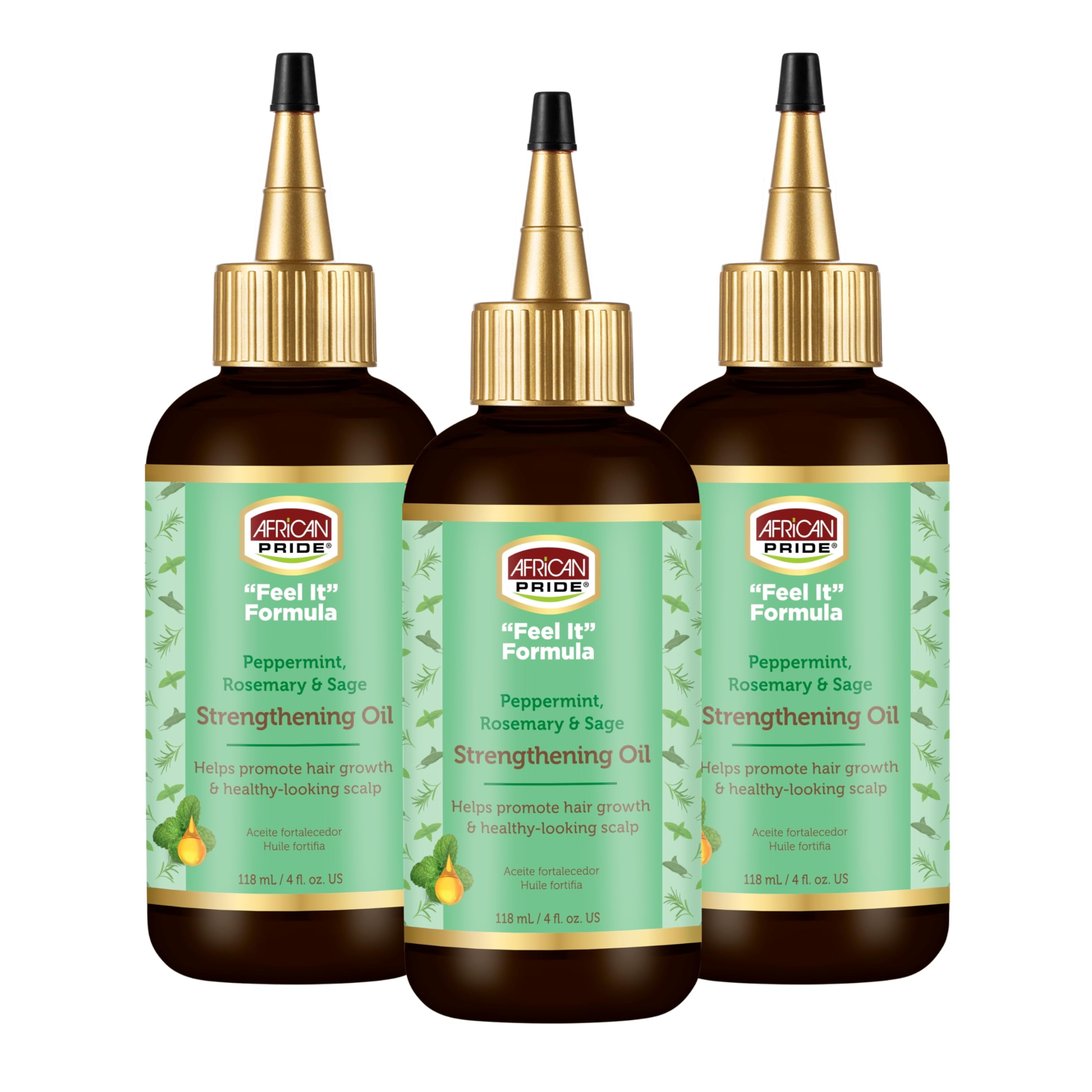 African Pride Feel It Formula, Strengthening Oil with Peppermint, Rosemary, and Sage, Helps promote Hair Growth, Nourishing Treatment for Split Ends and Dry Scalp for All Hair Types, 4 FL OZ, 3 Pack