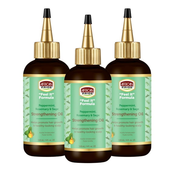African Pride Feel It Formula, Strengthening Oil with Peppermint, Rosemary, and Sage, Helps promote Hair Growth, Nourishing Treatment for Split Ends and Dry Scalp for All Hair Types, 4 FL OZ, 3 Pack