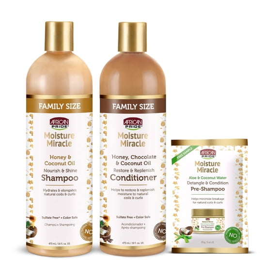 African Pride Moisture Miracle - For Natural Coils & Curls, Nourishes & Shines, Sulfate Free, Color Safe (3 in 1 Set) C30