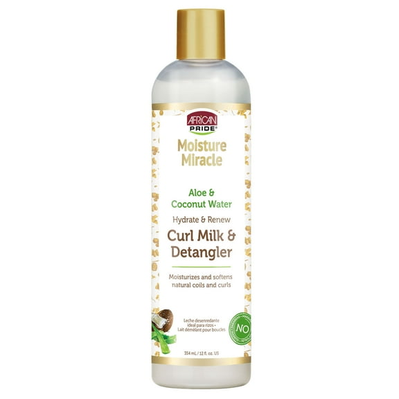 African Pride Moisture Miracle Hydrate & Renew Curl Milk & Detangler 12 oz, For Curly, Coily Hair, Moisturizing