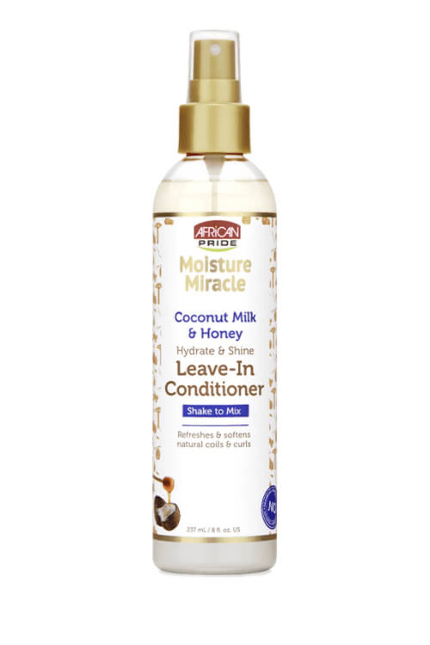 African Pride Moisture Miracle Leave-in Cond Spray Hydrate & Shine, 8 oz., Moisturizing, Unisex
