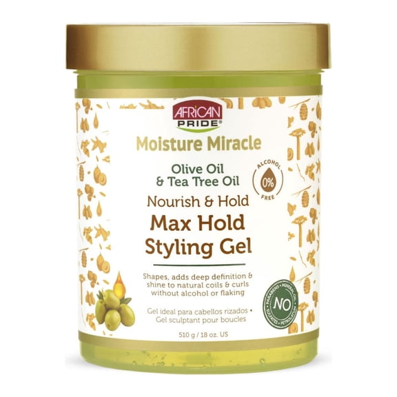 African Pride Moisture Miracle Max Hold Styling Gel Olive Tea Tree, 18 Oz., Pack of 3