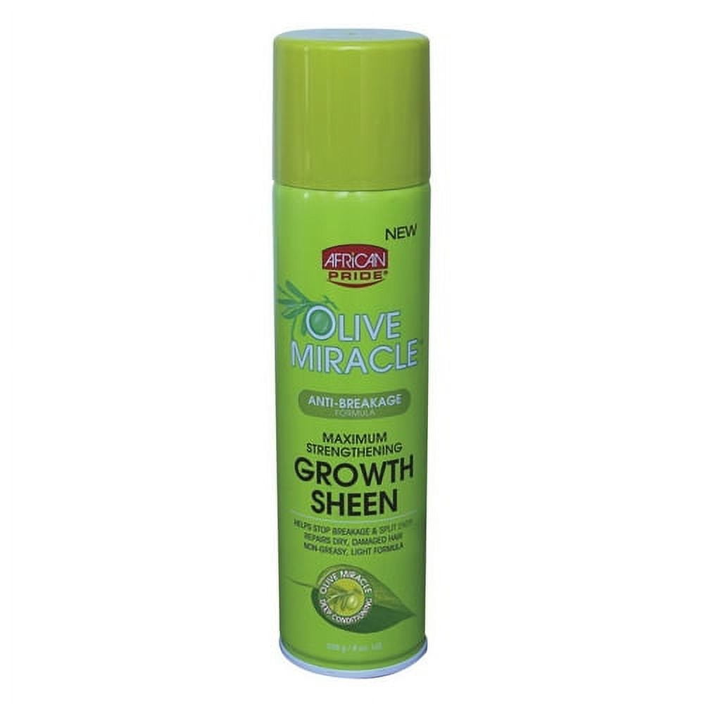 African Pride Olive Miracle Anti-Breakage Maximum Strength Hair Growth Sheen Spray, 8 Oz, 2 Pack