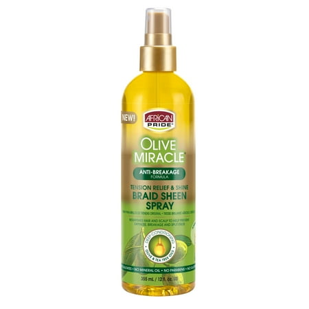 African Pride Olive Miracle Braid Sheen Hair Spray with Tea Tree Oil, 12 fl oz, Women