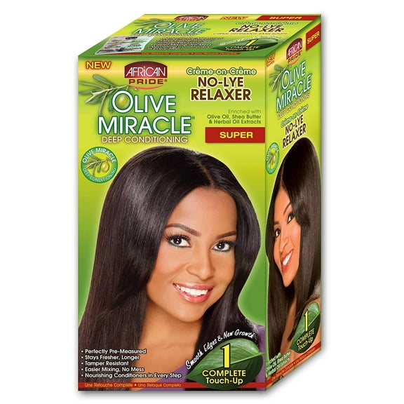 African Pride Olive Miracle Deep Conditioning No Lye Hair Relaxer, Super Kit, 1 Ea, 3 Pack