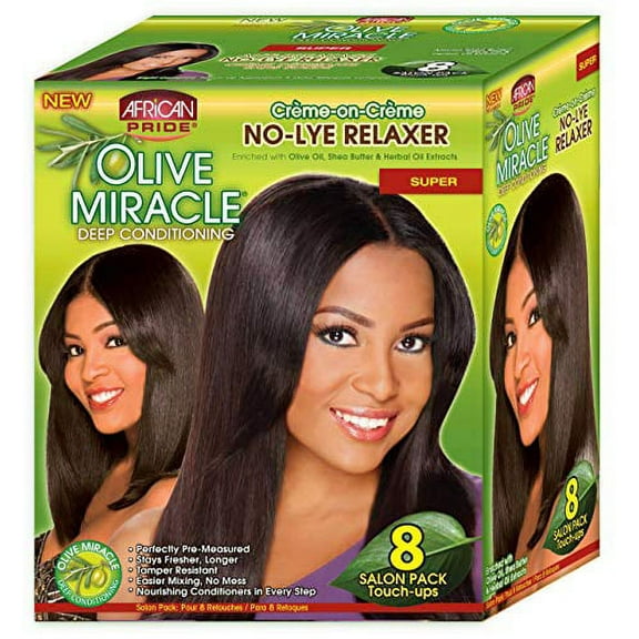 African Pride Olive Miracle Deep Conditioning No-Lye Relaxer - Super Kit 8-Count