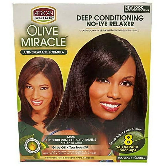 African Pride Olive Miracle Deep Conditioning NoLye Relaxer Regular Kit, 8 Count, 3 Pack