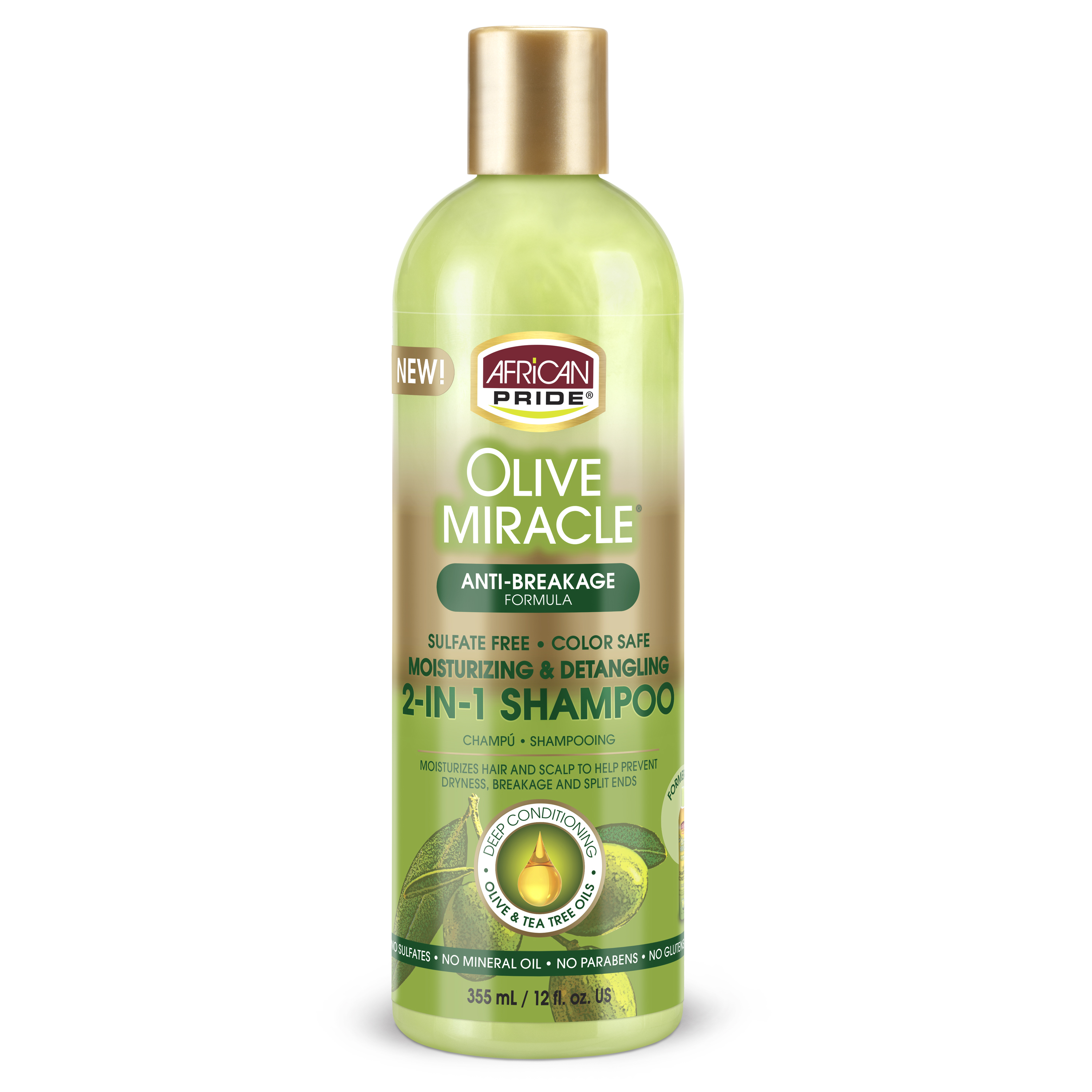 African Pride Olive Miracle Detangling Moisturizing Anti-Breakage Formula 2-in-1 Shampoo Plus Conditioner, 12 fl oz - image 1 of 7