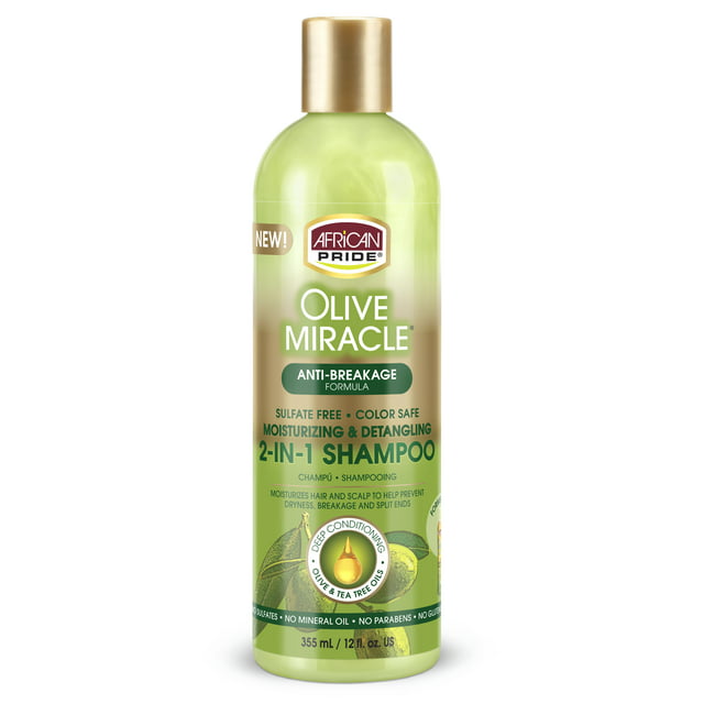 African Pride Olive Miracle Detangling Moisturizing Anti-Breakage Formula 2-in-1 Shampoo Plus Conditioner, 12 fl oz