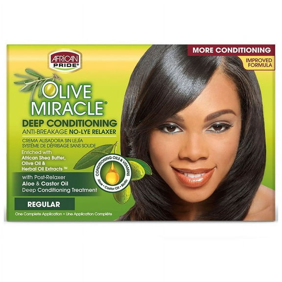 African Pride Olive Miracle Regular Deep Conditioning Anti-Breakage No-Lye Relaxer 1.0 set Pack of 3