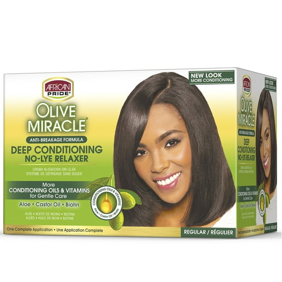 African Pride Olive Miracle Relaxer No Lye Deep Conditioning Anti-Breakage Regular, Pack of 3