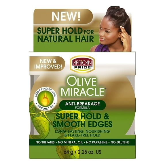African Pride Olive Miracle Silky Smooth Edges, 2.25 oz, Frizzy Hair Type, Moisturizing, Women