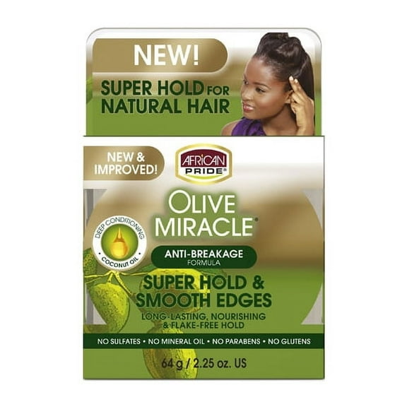 African Pride Olive Miracle Silky Smooth Edges Hair Gel, 2.25 Oz, 2 Pack