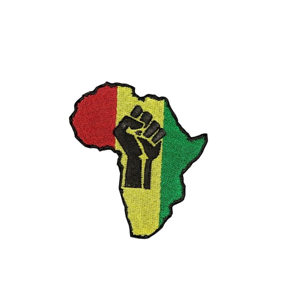 African Pride Pan African Unity Embroidered Patch, Red, Yellow, Green, Black, Iron On Applique, Africa Continent Shape