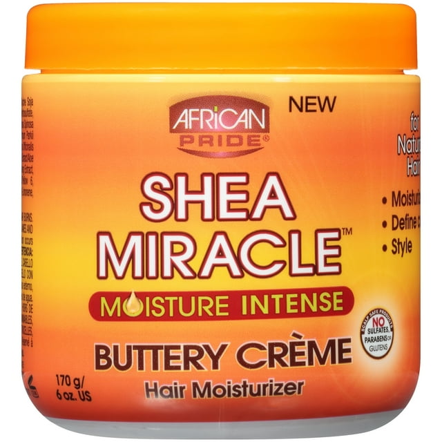 African Pride Shea Miracle Moisture Intense Buttery Leave In Cream Hair Moisturizer for Wavy, Curly, Coily Hair with Shea Butter, 6 oz.