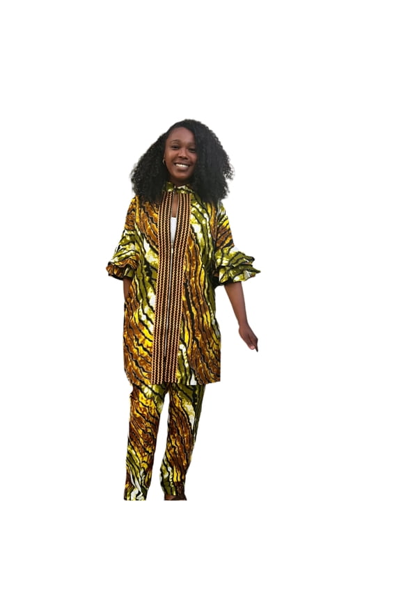 African Print Ankara Kimono Style Front Zipper 2p Pant Set