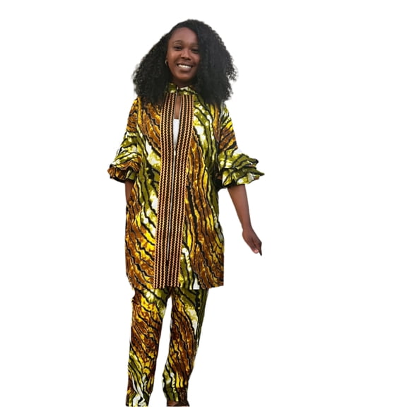 African Print Ankara Kimono Style Front Zipper 2p Pant Set