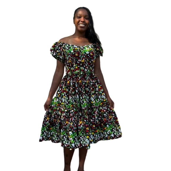 African Print Ankara Colorful Off Shoulder Dress