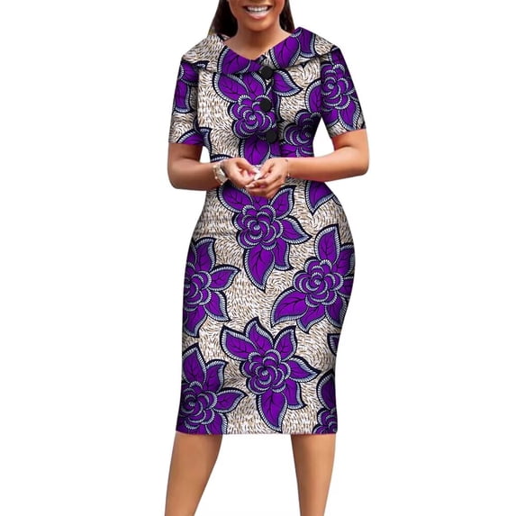 African Print Dresses for Women Short Sleeve Dashiki Traditional Clothing WY6482