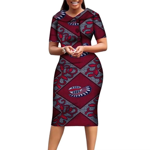 African Print Dresses for Women Short Sleeve Dashiki Traditional Clothing WY6482