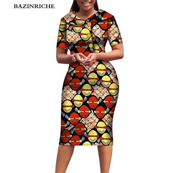 African Print Dresses for Women Short Sleeve Dashiki Traditional Clothing WY6482