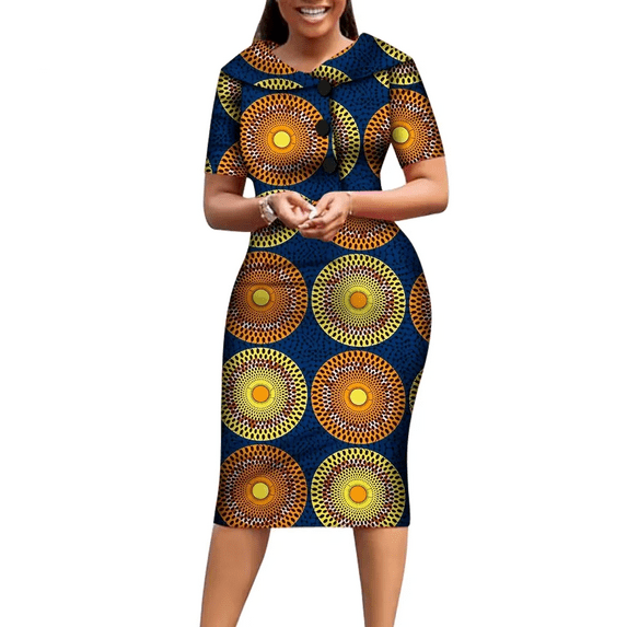 African Print Dresses for Women Short Sleeve Dashiki Traditional Clothing WY6482