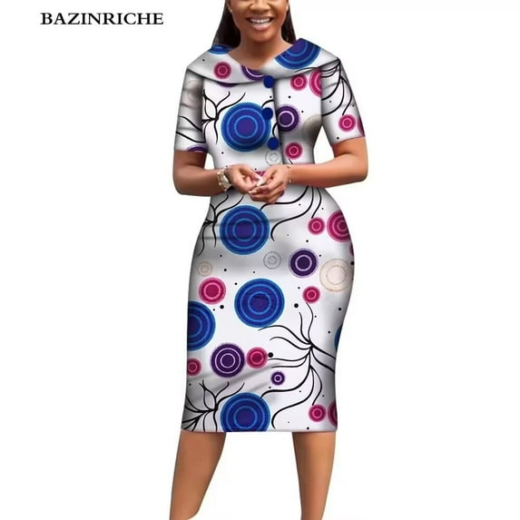 African Print Dresses for Women Short Sleeve Dashiki Traditional Clothing WY6482