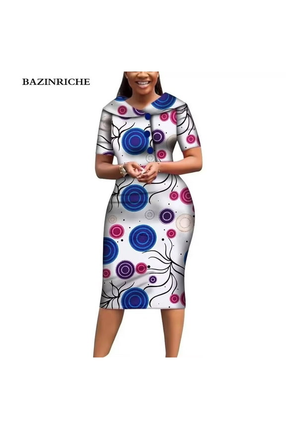 African Print Dresses for Women Short Sleeve Dashiki Traditional Clothing WY6482