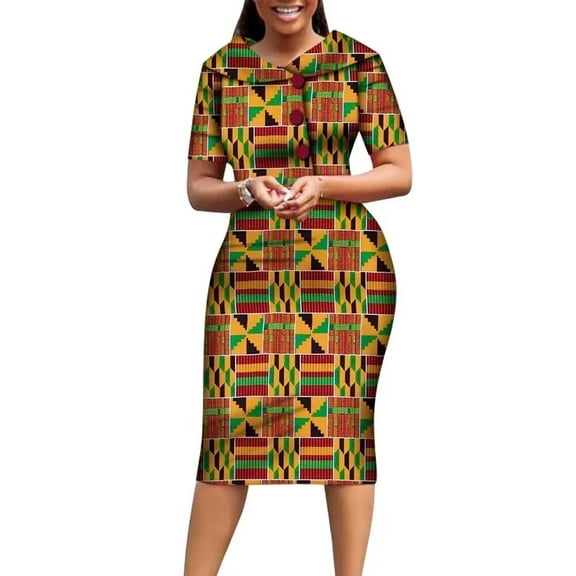 African Print Dresses for Women Short Sleeve Dashiki Traditional Clothing WY6482