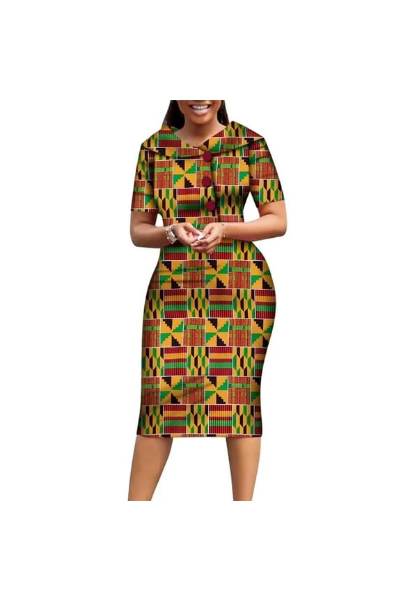 African Print Dresses for Women Short Sleeve Dashiki Traditional Clothing WY6482