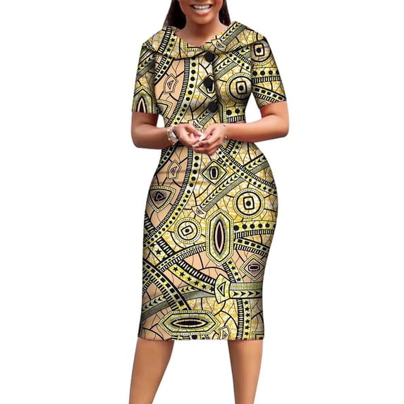 African Print Dresses for Women Short Sleeve Dashiki Traditional Clothing WY6482