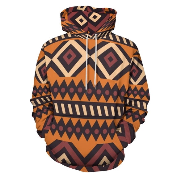 African Print Hoodie, Double hat sweater (Color:Brown Aztec Print; Size:S;)