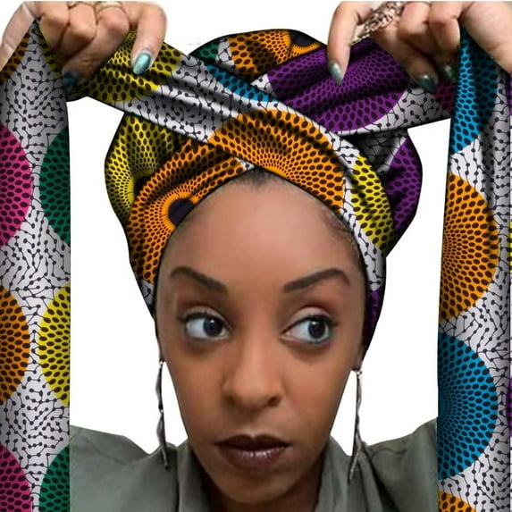 African Print Satin Bonnet With Long Ribbon Wrap Double Layer Head Wrap Ankara Pattern Women Hair Cover Large Size Hair Wrap Cap