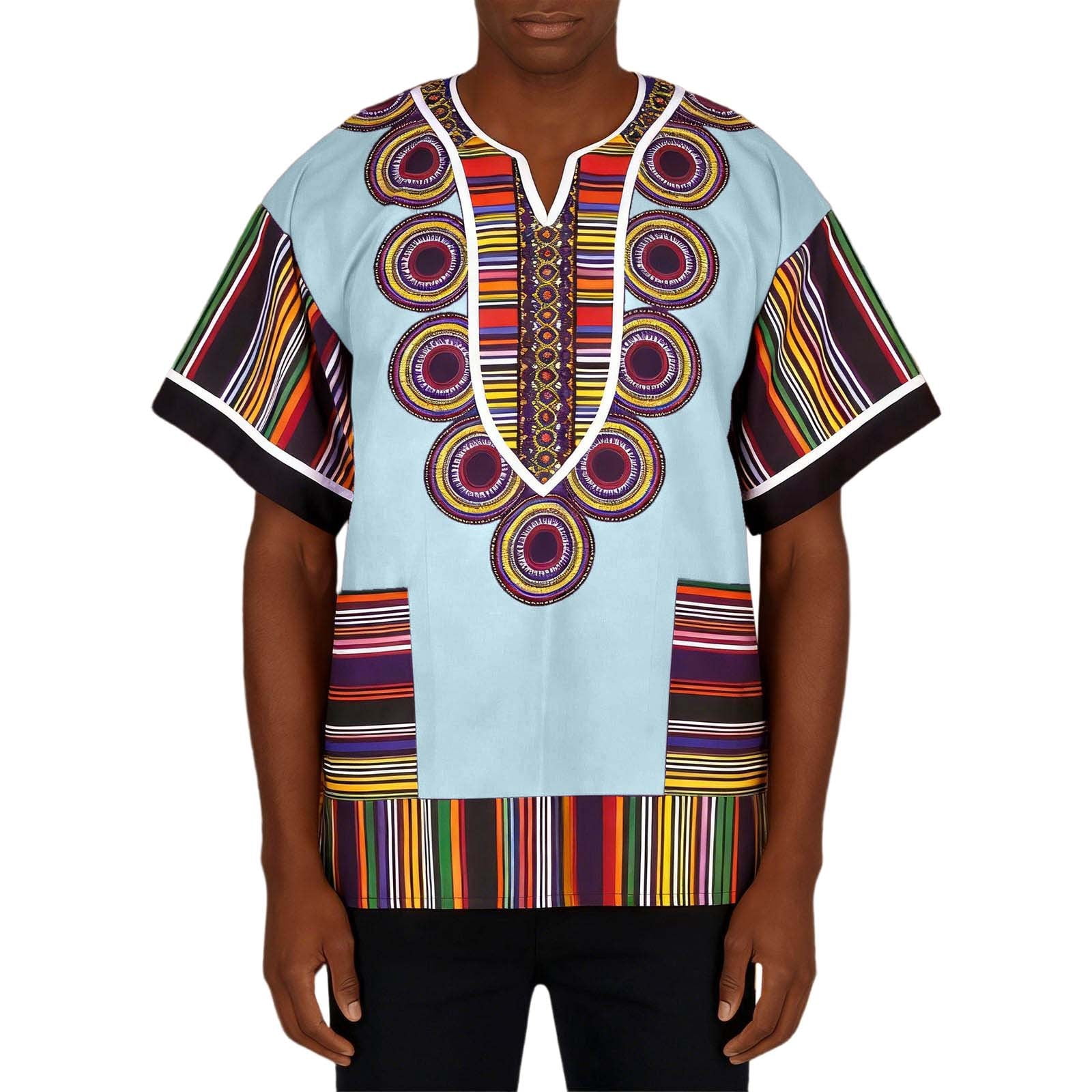 African Print Short Sleeve Casual T Shirt Cultural Geometric Pattern ...