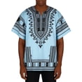thumbnail image 1 of African Print Short Sleeve Crew Neck T Shirt Distinctive Geometric Patterns Casual Graphic Tee Light Blue L, 1 of 7