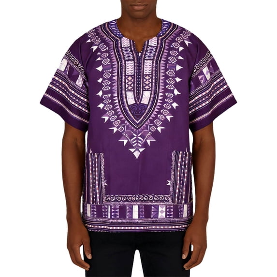 African Print Short Sleeve Crew Neck T Shirt Distinctive Geometric Patterns Casual Graphic Tee Purple XL