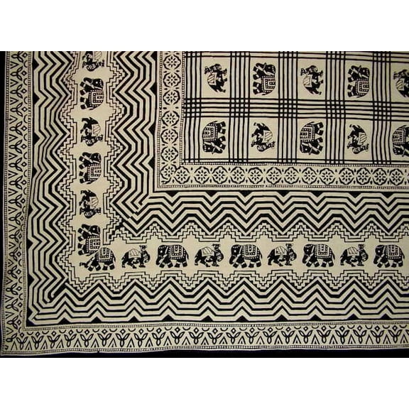 African Print Tapestry Cotton Bedspread 108" x 88" Full-Queen Black