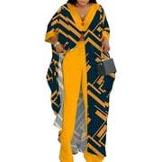 African Print Womens Two Piece Wide Leg Pants V-Neck Button Robe Set Plus Size