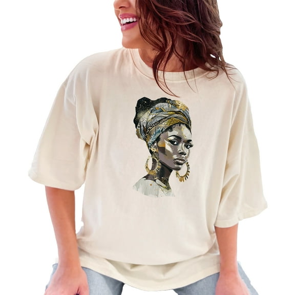 African Queen Art T-Shirt, Afrocentric Clothing, Bold Graphic Tees, Artistic Portrait Top, Unique Fashion Statement, Cultural Apparel, Ivory Comfort Colors T-Shirt, XL