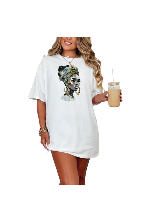 African Queen Art T-Shirt, Afrocentric Clothing, Bold Graphic Tees, Artistic Portrait Top, Unique Fashion Statement, Cultural Apparel, White Comfort Colors T-Shirt, 3XL