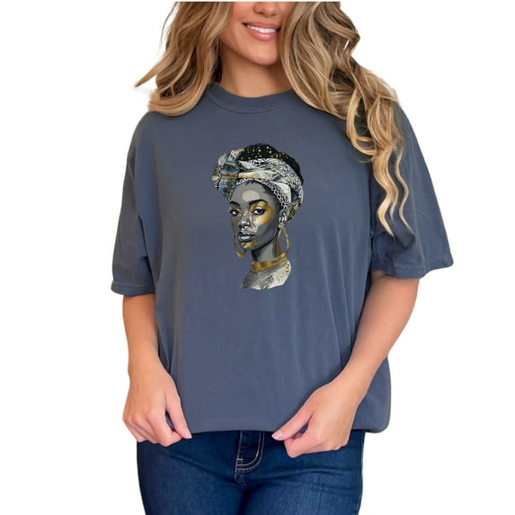 African Queen Art T-Shirt, Ethnic Woman Graphic Tee, Afrocentric Fashion, Bold Statement Shirt, Unique Artistic Design Top, Denim Comfort Colors T-Shirt, 3XL