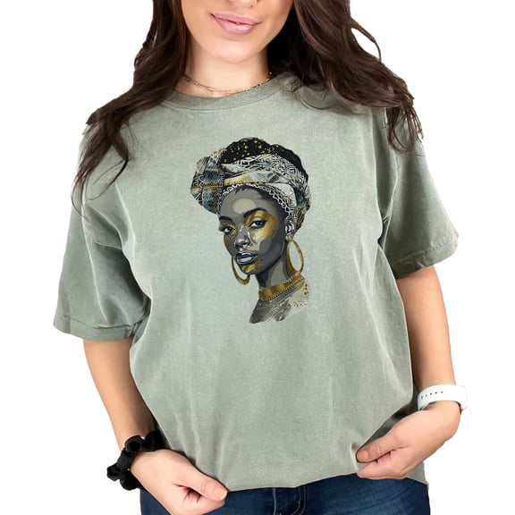 African Queen Art T-Shirt, Ethnic Woman Graphic Tee, Afrocentric Fashion, Bold Statement Shirt, Unique Artistic Design Top, Moss Comfort Colors T-Shirt, Small