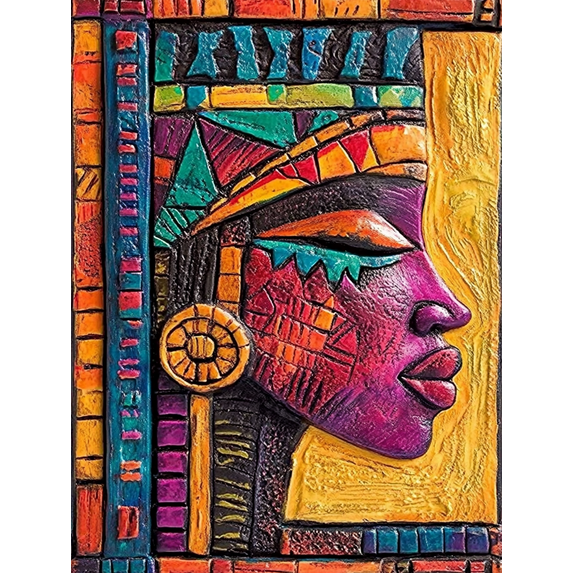African Queen Colorful Mosaic Wall Art Canvas Print Perfect for Living Room Officeand Hallway Decoration.