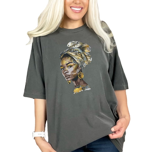 African Queen Graphic T-Shirt, Afrocentric Art Tee, Ethnic Headwrap Design, Stylish Casual Wear, Unique Cultural Apparel, Modern Fashion, Pepper Comfort Colors T-Shirt, Medium