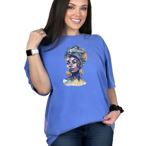 African Queen Graphic Tee, Womens Afrocentric T-Shirt, Black Pride Apparel, Ethnic Heritage Top, Empowerment Shirt, Feminist Fashion, Flo Blue Comfort Colors T-Shirt, 3XL