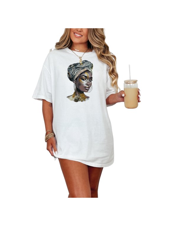 African Queen Head Wrap Graphic Tee, Unique Art Printed T-Shirt, Afrocentric Fashion Top, Stylish Ethnic Design Shirt, White Comfort Colors T-Shirt, Large