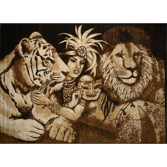 Jungle African Queen Area Rug 4x6 Tiger Lion Carpet New - Actual 3' 7" x 5' 3"
