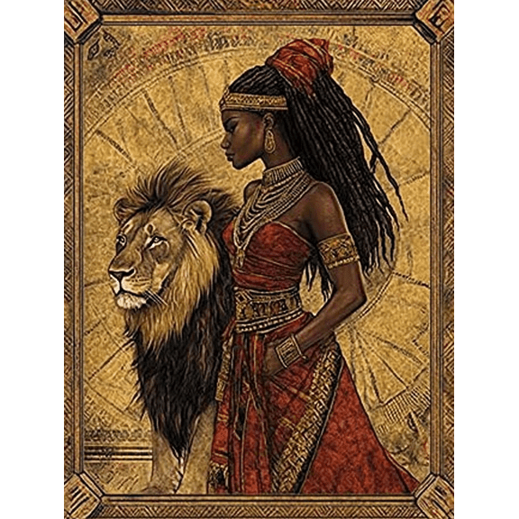 African Queen and Lion Decorative Painting/Canvas Art Suitable for Living Room Bedroom Office Study Dining Room Hotel and Gallery Decoration Bohemian Style Wall Art Prints Royal Decor.