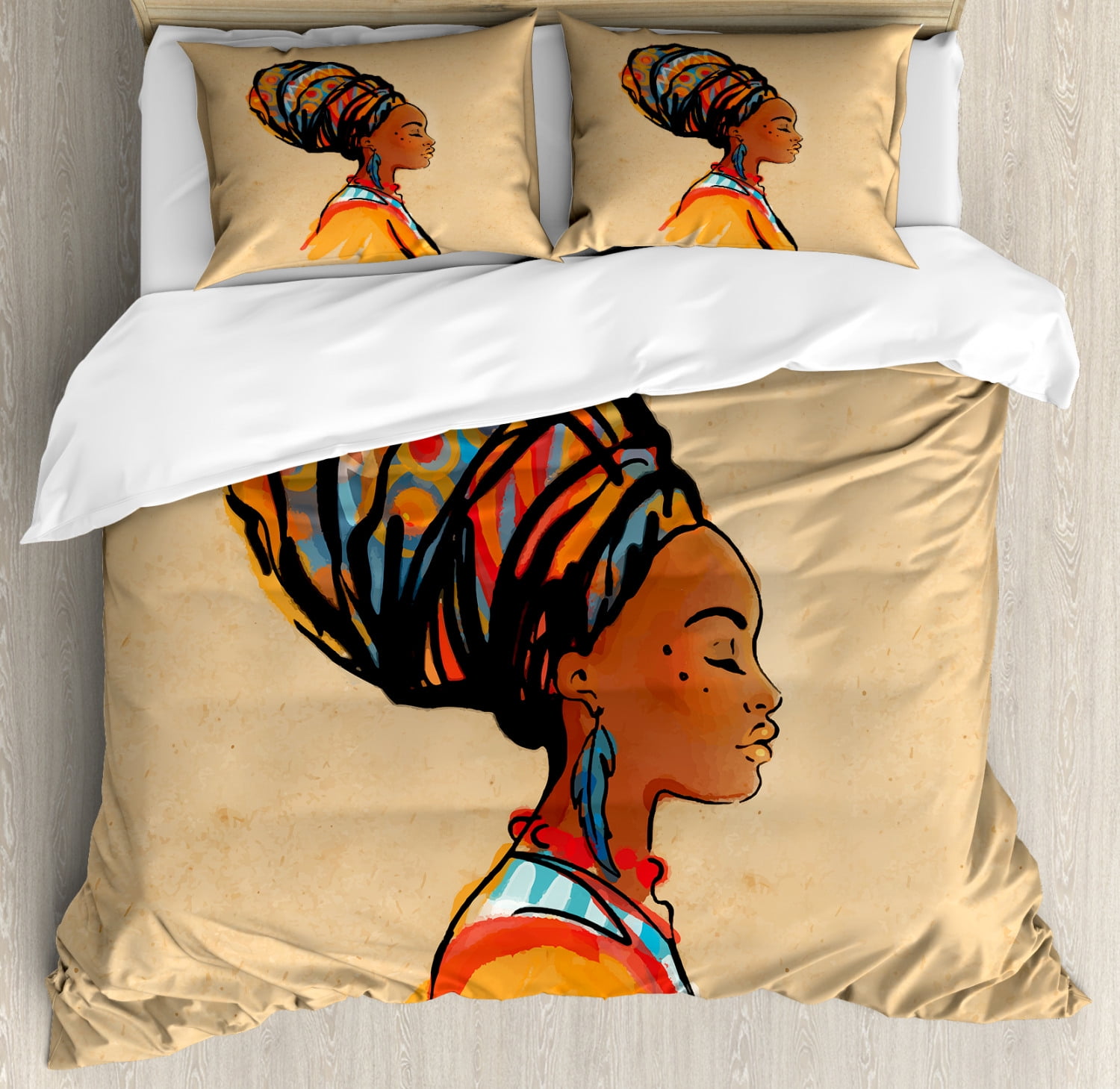 Caramel and Marigold Ethnic Woman Queen Duvet Cover Set