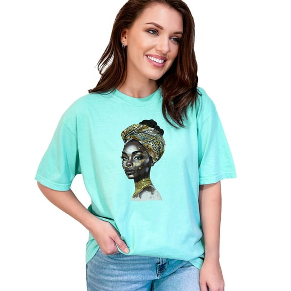 African Queen T-Shirt, Headwrap Art Print Tee, Afrocentric Apparel, Melanin Magic Shirt, Cultural Heritage T-Shirt, Black Art Wear, Chalky Mint Comfort Colors T-Shirt, XL